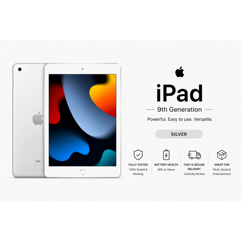 Apple iPad 9th Generation 10.2" - Refurbished (Grade B) - Good Condition - A13 Bionic Chip - Supports Apple Pencil & Smart Keyboard - 12 Month Warranty