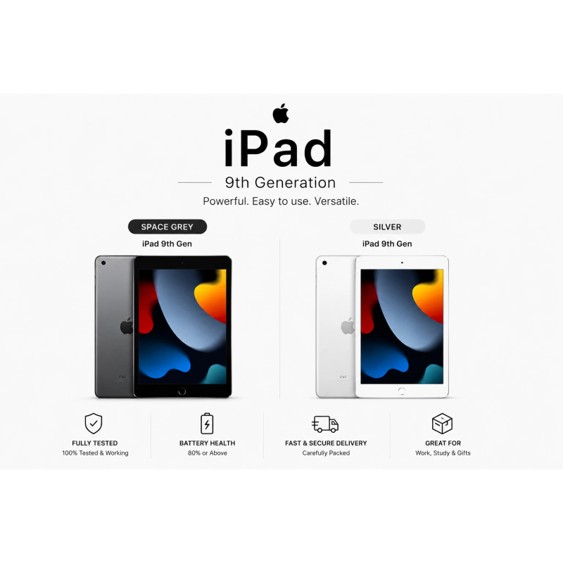 Apple iPad 9th Generation 10.2" - Refurbished (Grade B) - Good Condition - A13 Bionic Chip - Supports Apple Pencil & Smart Keyboard - 12 Month Warranty