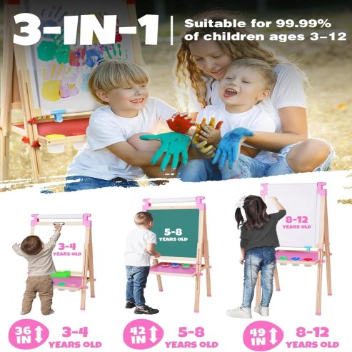 Easel for Kids Double-Sided Kids Easel with Paper Roll Wooden