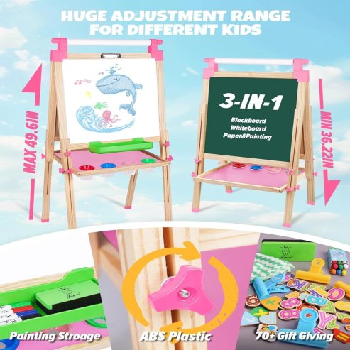 Easel for Kids Double-Sided Kids Easel with Paper Roll Wooden