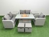 Fimous High Back Poly Rattan Garden Furniture Set with Reclining Chair Loveseat Sofa Firepit Dining Table Indoor Outdoor Patio Set 2 Stool 2 Side Table Light Grey