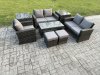 Fimous 7 Seater Outdoor Rattan Patio Furniture Set Garden Lounge Sofa Set with 2 Side Tables 2 Small Footstools Coffee Table Dark Grey Mixed
