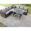 Fimous 6 Seater Grey Rattan Sofa Dining Set 2 Tables Garden Furniture Outdoor