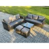 Fimous Indoor Outdoor Rattan Garden Furniture 8 Seater Set Table Sofa Chair Patio Conservatory with Grey Cushions 2 Small Footstools