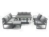 Fimous Garden Sofa Set Aluminium Furniture Rising Dining Tabe Set with 2 Chair Big Footstool Dark Grey