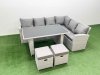 Fimous Outdoor Garden Furniture Sets 8 Seater Wicker Rattan Corner Sofa Sets with Rectangular Dining Table Lounge Sofa 2 Small Footstools Light Grey