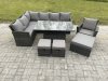 Fimous Outdoor Garden Furniture Set Wicker PE Rattan Height Adjustable Rising Lifting Table Sofa Dining Set with 3 Footstools Armchair Dark Grey Mixed