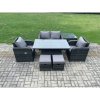 Fimous Outdoor Rattan Garden Furniture Set Height Adjustable Rising lifting Dining Table Love Sofa Chair With Side Table Stools