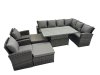 Fimous 10 Seat Rattan Garden Furniture Corner Sofa Set Outdoor Adjustable Lifting Dining or Coffee Table Set with 2 Big Footstools Dark Grey Mixed