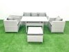 Fimous Garden Dining Set Outdoor Rattan Furniture Set with Sofa Dining Table 2 Chairs Big Footstool Side Table Light Grey Mixed