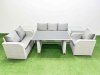 Fimous Rattan Outdoor Table Reclining Chair Sofa Set with 2 Side Tables Light Grey 6 Seater