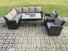 Fimous High Back Outdoor Garden Furniture Set Rattan Corner Sofa Dining Table Set With 2 Armchairs 8 Seater Dark Grey Mixed