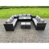 Fimous Rattan Outdoor Furniture Lounge Sofa Garden Dining Set with Dining Table Side Table 2 Small Footstools 11 Seater Dark Grey Mixed