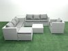 Fimous Wicker PE Rattan Sofa Garden Furniture Set with Armchair Square Coffee Table Big Footstool Side Table Light Grey Mixed