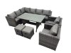 Fimous Outdoor PE Rattan Sofa Set with Dining Table Patio Garden Furniture Sets with 2 Chairs 2 Small Stools Dark Grey Mixed