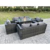 Fimous Outdoor Rattan Garden Furniture Gas Fire Pit Table Sets Gas Heater Lounge Chairs Dark Grey 8 Seater