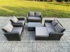 Fimous Garden Furniture Sets 6 Pieces Outdoor Rattan Furniture Manual Wicker Patio Sofa Chair Set with Coffee Table Big Footstool Dark Grey Mixed