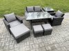 Fimous 7 Seater PE Wicker Outdoor Garden Furniture Set Patio Furniture Rattan Rectangular Dining Table Lounge Sofa with 3 Footstools Side Table