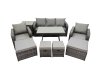 Fimous Garden Rattan Outdoor Furniture Set 9 Seater with 3 Seater Sofa Side Table 2 Big Stool 2 Small Stools Dark Grey