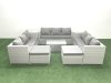 Fimous Rattan Garden Outdoor Furniture Set 11 Seater Garden Sofa Coffee Table Set with 2 Big Footstools Side Table Light Grey Mixed