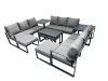Fimous Outdoor Garden Furniture Set Aluminium Lounge 3 Seat Sofa Oblong Coffee Table Sets with 4 Stools 2 Side Tables Dark Grey