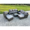 Fimous 9 Seater Outdoor Rattan Garden Furniture Set Conservatory Patio Sofa Coffee Table With 2 Big Footstool Dark Grey Mixed