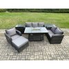 Fimous Garden Patio Furniture Wicker Rattan Gas Fire Pit Table and Sofa Chair set with 2 Side Tables Big Footstool