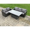 Fimous Outdoor Rattan Garden Furniture Sets Height Adjustable Rising lifting Dining Table Lounge Sofa Set Dark Grey Mixed