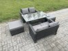Fimous 6 Seater PE Wicker Rattan Garden Furniture Set Love Sofa Outdoor Rectangular Dining Table 2 Big Footstool Dark Grey Mixed
