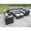 Fimous 10 Seater Rattan Corner Sofa Lounge Sofa Set With Rectangular Coffee Table 2 Stool Dark Grey Mixed Right Hand