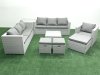 Fimous Wicker PE Rattan Sofa Garden Furniture Set with Armchair Square Coffee Table 3 Footstools Side Table Light Grey Mixed