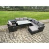 Fimous 8 Seater Rattan Garden Furniture Set Oblong Rectangular Dining Table and Chairs Set with 3 Seater Sofa 2 Side Tables Big Footstool Dark Grey Mixed