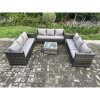 Fimous 9 Seater Rattan Garden Furniture Set Patio Outdoor Lounge Sofa Set with Square Coffee Table Dark Grey Mixed