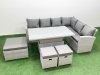 Fimous 9 Seat Rattan Garden Furniture Corner Sofa Set Outdoor Adjustable Lifting Dining or Coffee Table Set with Armchair 3 Footstools Light Grey