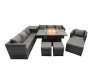 Fimous Rattan Garden Furniture Firepit Dining Set 10 Seater Lounge Sofa Table Set with side table 3 Footstool