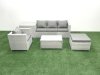 Fimous 5 Pieces Rattan Garden Furniture Set Outdoor Garden Sofa Chair Coffee Table Set with Side Table Big Footstool Light Grey Mixed