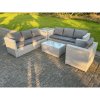 Fimous Light Grey Outdoor Rattan Garden Furniture Set Corner Sofa Set Oblong Square Coffee Table Armchair