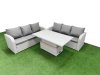 Fimous Outdoor Garden Furniture Sets 6 Seater Wicker Rattan Furniture Sofa Sets with Adjustable Lifting Dining or Coffee Table high Back Lounge Sofa Light Grey