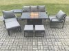 Fimous Aluminium Patio Outdoor Garden Furniture Lounge Sofa Set Gas Fire Pit Dining Table with Side Table 3 Footstools Dark Grey