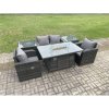 Fimous Rattan Outdoor Garden Furniture Set Gas Fire Pit Dining Table with 2 Side Tables Chair Love seat Sofa