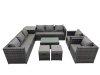 Fimous 10 Seater Garden Outdoor Rattan Furniture Set Patio Corner Sofa Rectangular Coffee Table with 2 Small Stool Dark Grey