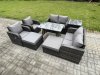 Fimous 8 Seater Wicker PE Rattan Garden Dining Set Outdoor Furniture Sofa with Rectangular Dining Table Side Table 2 Big Footstool Dark Grey Mixed