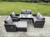 Fimous Wicker PE Rattan Garden Dining Set Outdoor Furniture Sofa with Rectangular Dining Table Big Footstool Dark Grey Mixed