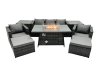 Fimous Rattan Garden Furniture Firepit Dining Set 7 Seater Lounge Sofa Table Set with 2 Side table 2 big Footstool