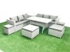 Fimous Rattan Garden Furniture Set Outdoor 10 Seater Patio Dining Sets with Glass Top Dining Table Light Grey Mixed