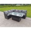 Fimous High Back Corner Rattan Garden Furniture Sofa Dining Rising Table Height Adjustable 6 Seater