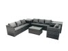 Fimous Rattan Garden Furniture Dining Set 7-seater Patio Coffee Table Sofa Set with 2 Side Tables Dark Grey Mixed