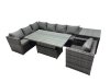 Fimous 7-seater Height Adjustable Rising Lifting Table Corner Sofa Set Rattan Garden Furniture Dining Set with Side Table Dark Grey Mixed