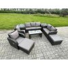 Fimous Outdoor Rattan Garden Furniture Set Rattan Lounge Sofa Set with Rectangular Coffee Table 2 Side Tables 2 Big Footstool Dark Grey Mixed