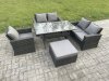 Fimous 6 Seater Wicker Rattan Garden Dining Set Outdoor Furniture Sofa with Dining Table Double Seat Sofa Big Footstool Dark Grey Mixed